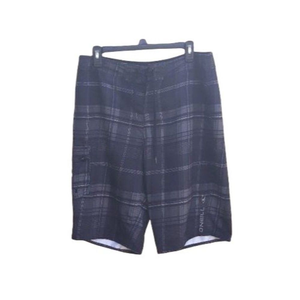 O'Neill Board Shorts‎ Swim Trunks Black Plaid Sz 33